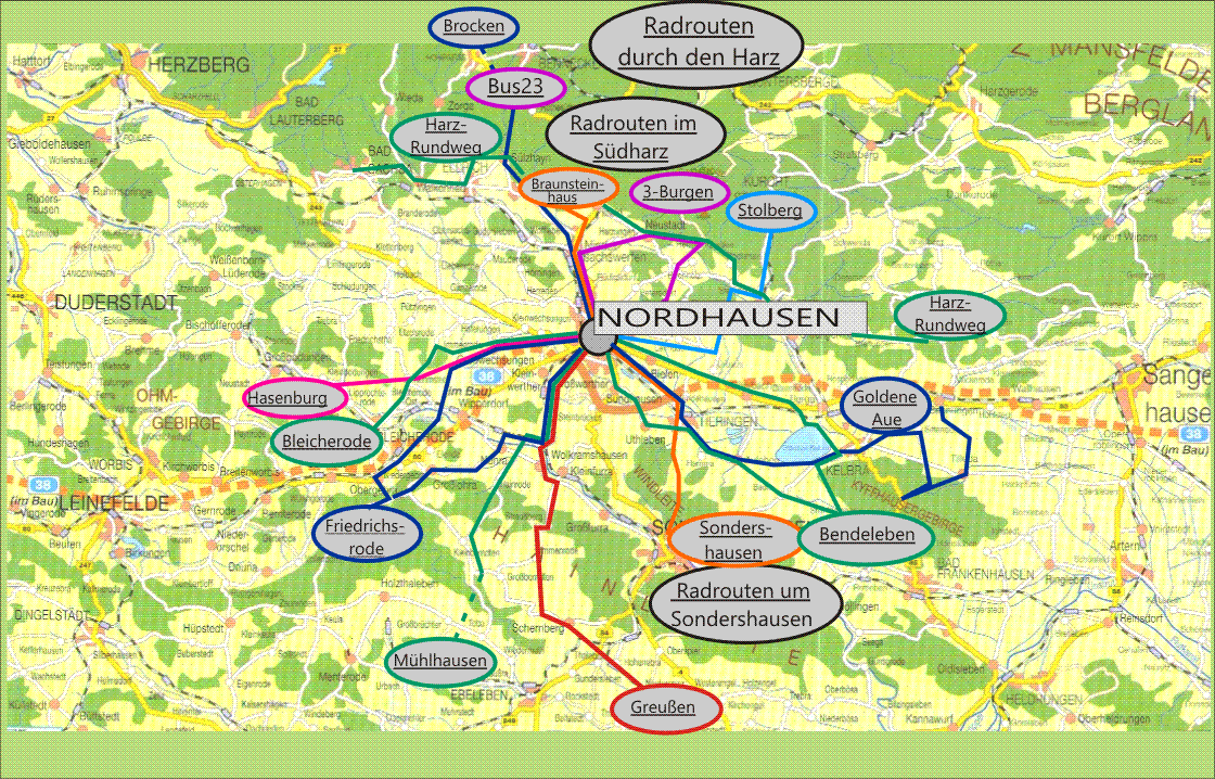 Übersicht der Touren um Nordhausen